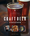 Cover of the Canadian Craft Beer Cookbook, showing a pint glass of beer with three inset photos at the bottom showing prepared dishes.