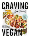 Book cover, showing a plate of jackfruit tacos with garnishes and a drink.