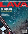 LAVA magazine cover, showing an air photo of the mass ocean swim start at Ironman Hawaii.