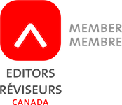 Editors Canada logo, a red square with a caret symbol in white and the words editors reviseurs Canada