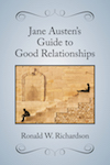 Book cover of Jane Austen's Guide to Good Relationships. The cover shows the silhouettes of a young man and a young woman sitting apart on a stone staircase.